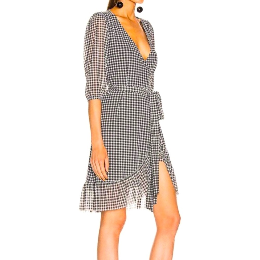 Ganni Mini Ruffle Short Sleeve Dress - Ruffle - Gingham Plaid - Mesh - Picture 2 of 15